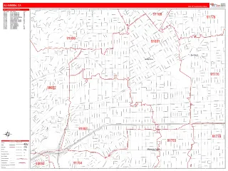 Alhambra, CA RedLine style ZIP Code wall map
