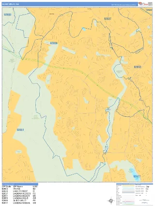 Aliso Viejo, CA Business Reference style ZIP Code wall map