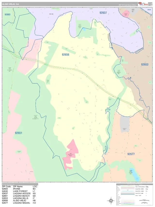 Aliso Viejo, CA ZIP Code Wall Map, Classic style