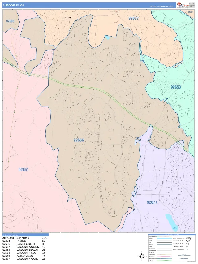 Aliso Viejo, CA ZIP Code Wall Map, ColorCast style