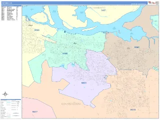 Antioch, CA ColorCast style ZIP Code wall map