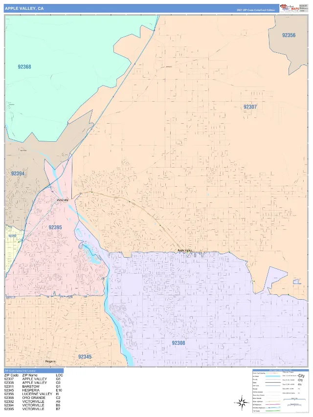 Apple Valley, CA ZIP Code Wall Map, ColorCast style