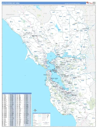 Bay Area, CA Business Reference style ZIP Code wall map