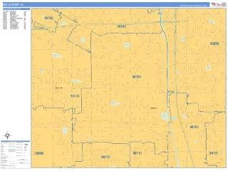 Bellflower, CA Business Reference style ZIP Code wall map