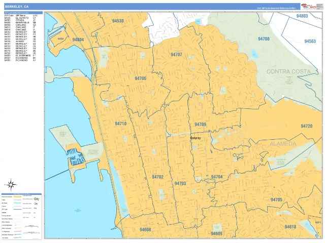Berkeley, CA ZIP Code Wall Map, Business Reference style