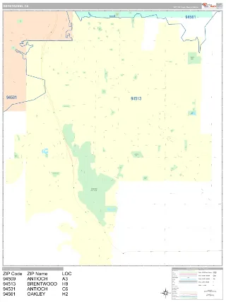 Brentwood, CA Classic style ZIP Code wall map