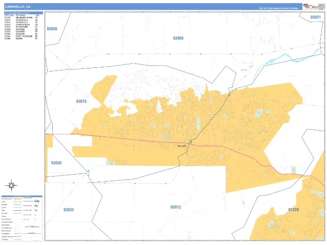 Camarillo, CA ZIP Code Wall Map, Business Reference style