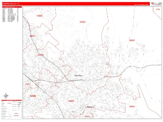 Castro Valley, CA RedLine style ZIP Code wall map