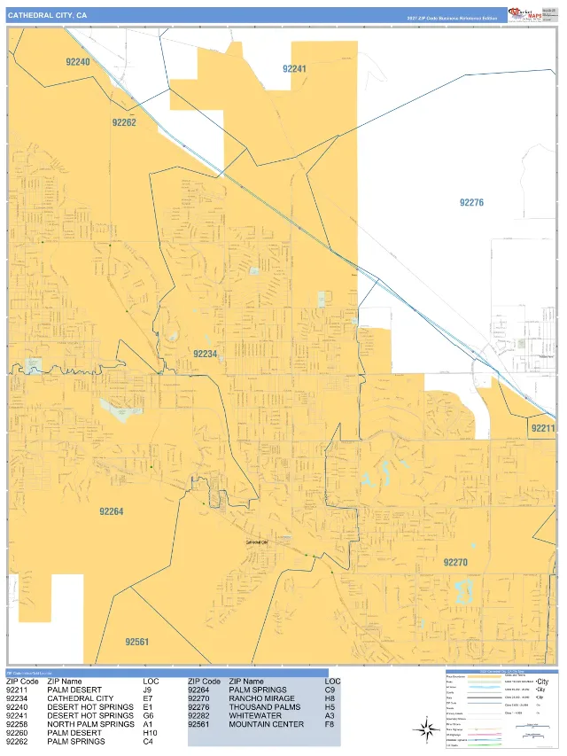 Cathedral City, CA ZIP Code Wall Map, Business Reference style