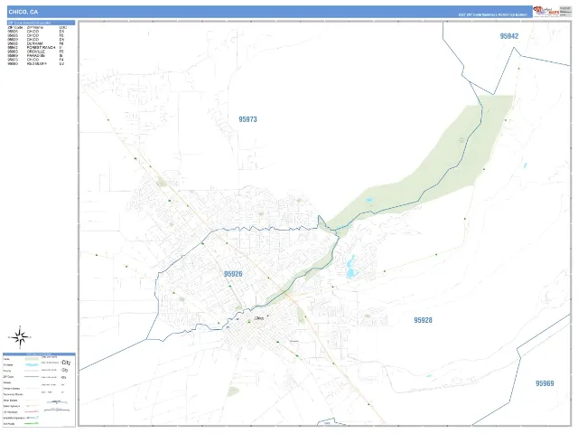 Chico, CA ZIP Code Wall Map, Business Reference style