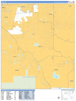 Chino, CA Business Reference style ZIP Code wall map