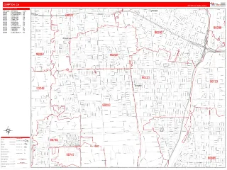 Compton, CA RedLine style ZIP Code wall map
