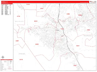 Corona, CA RedLine style ZIP Code wall map