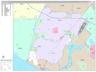 Costa Mesa, CA Classic style ZIP Code wall map