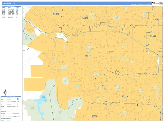 Cupertino, CA ZIP Code Wall Map, Business Reference style