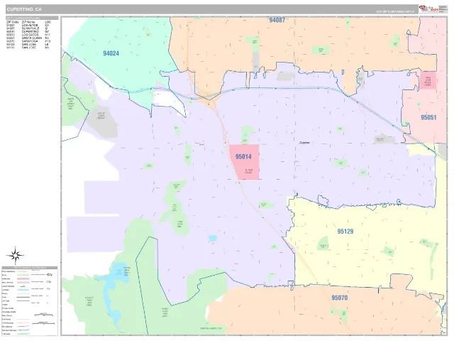 Cupertino, CA ZIP Code Wall Map, Classic style
