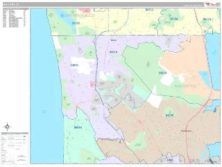 Daly City, CA Classic style ZIP Code wall map