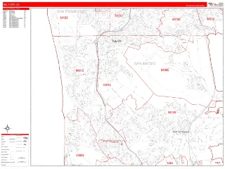 Daly City, CA RedLine style ZIP Code wall map