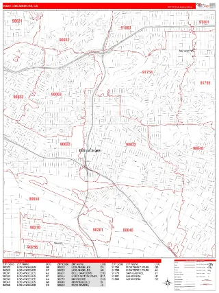 East Los Angeles, CA RedLine style ZIP Code wall map