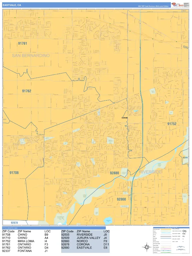 Eastvale, CA ZIP Code Wall Map, Business Reference style