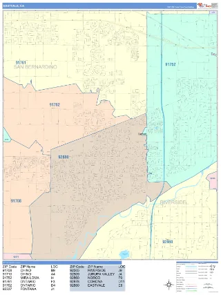Eastvale, CA ColorCast style ZIP Code wall map