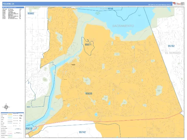 Folsom, CA ZIP Code Wall Map, Business Reference style
