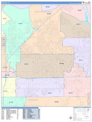 Fontana, CA ColorCast style ZIP Code wall map