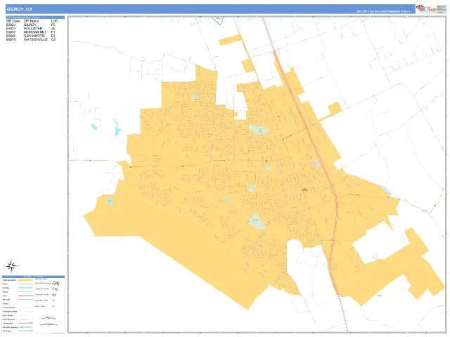 Gilroy, CA ZIP Code Wall Map, Business Reference style