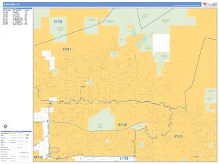 Glendora, CA Business Reference style ZIP Code wall map