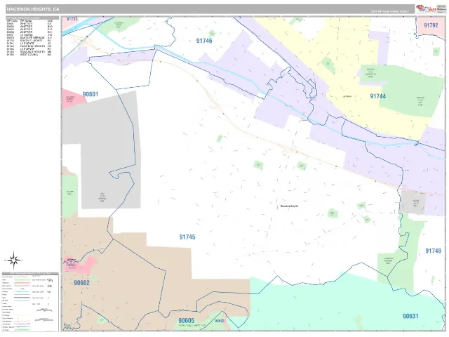 Hacienda Heights, CA ZIP Code Wall Map, Classic style