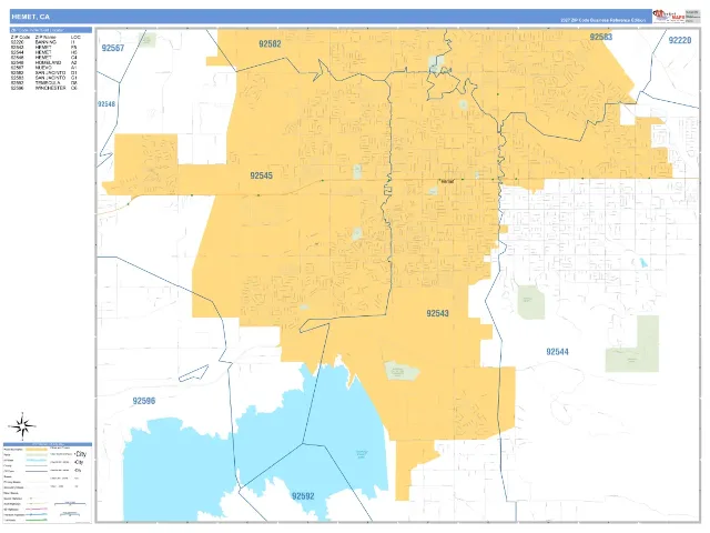Hemet, CA ZIP Code Wall Map, Business Reference style