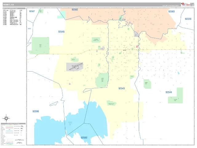 Hemet, CA ZIP Code Wall Map, Classic style