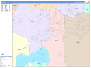 Hemet, CA ColorCast style ZIP Code wall map