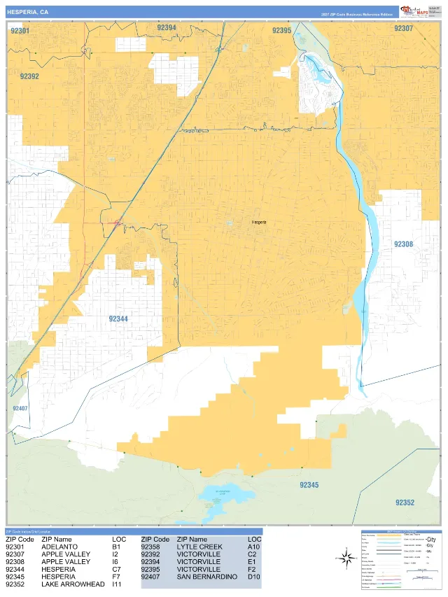 Hesperia, CA ZIP Code Wall Map, Business Reference style