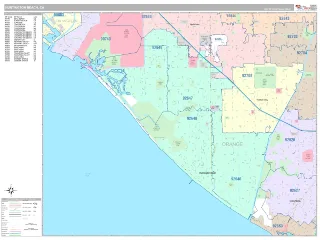 Huntington Beach, CA Classic style ZIP Code wall map