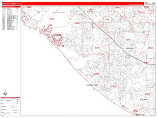 Huntington Beach, CA RedLine style ZIP Code wall map