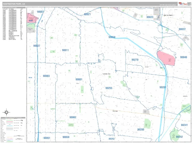 Huntington Park, CA ZIP Code Wall Map, Classic style