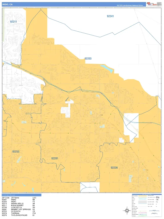 Indio, CA ZIP Code Wall Map, Business Reference style