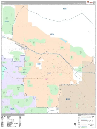 Indio, CA Classic style ZIP Code wall map