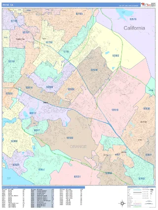 Irvine, CA ColorCast style ZIP Code wall map