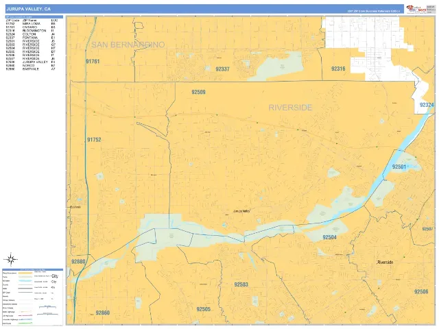 Jurupa Valley, CA ZIP Code Wall Map, Business Reference style