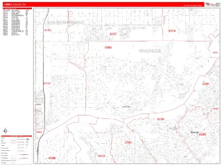 Jurupa Valley, CA RedLine style ZIP Code wall map