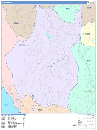 Laguna Niguel, CA ColorCast style ZIP Code wall map