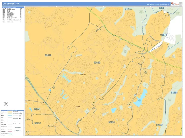 Lake Forest, CA ZIP Code Wall Map, Business Reference style