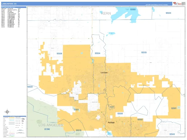 Lancaster, CA ZIP Code Wall Map, Business Reference style