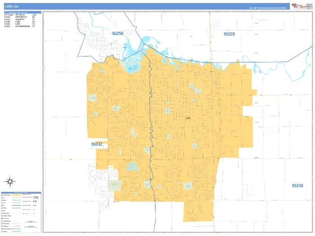 Lodi, CA ZIP Code Wall Map, Business Reference style