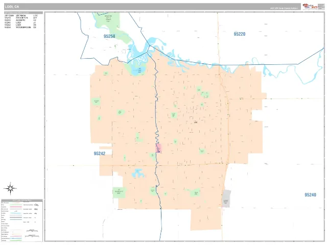 Lodi, CA ZIP Code Wall Map, Classic style