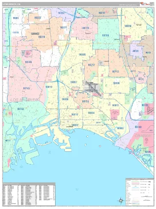 Long Beach, CA Classic style ZIP Code wall map