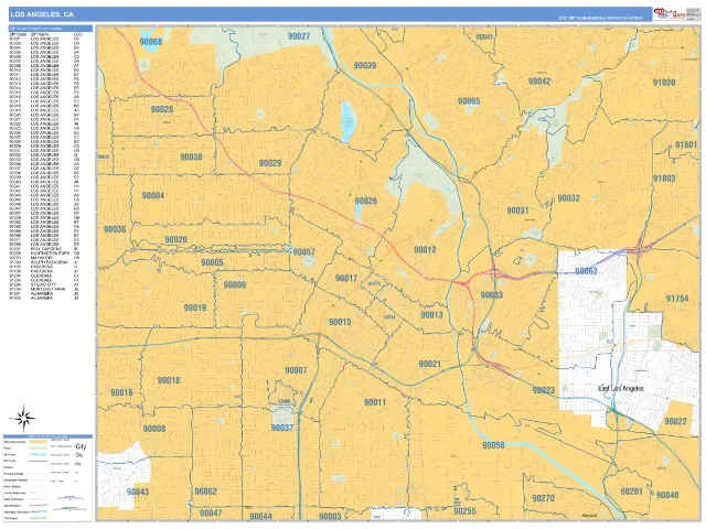 Los Angeles, CA ZIP Code Wall Map, Business Reference style