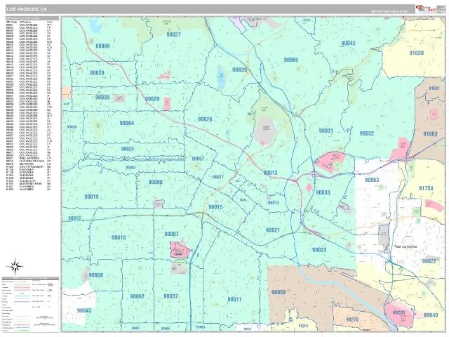 Los Angeles, CA ZIP Code Wall Map, Classic style
